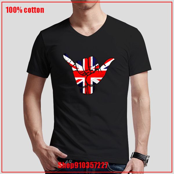 

male tee shirt shaka sign great britain flag v-neck printed fashion black t-shirt vintage cotton tshirts for men graphic unisex