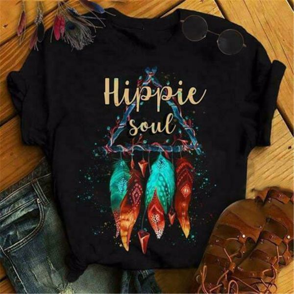 

хиппи soul bird feathers ladies t-shirt хлопок s-3xl vintage graphic tee shirt