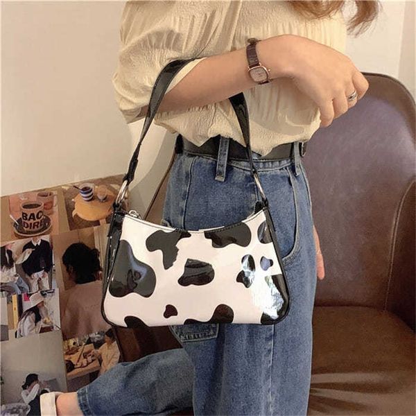

women hand bag cute mini pu cow pattern baguette spot zipper travel bag underarm handbags 2020 fashion shoulder for women