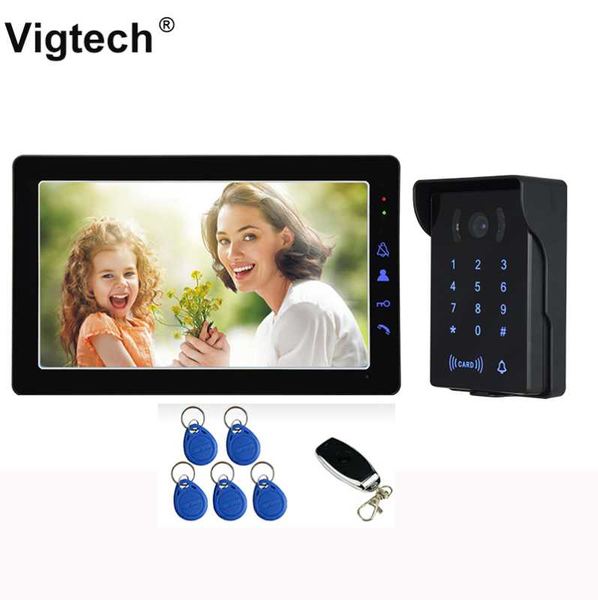 

video door phones 9" wired intercom system ring doorbell night vision ir security camera ip65 passwordremote unlock id card access cont