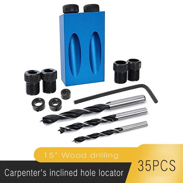 

35pcs inclined hole locator 15 degree oblique hole locator drill different size drills bits jig guide clamp woodworking tools