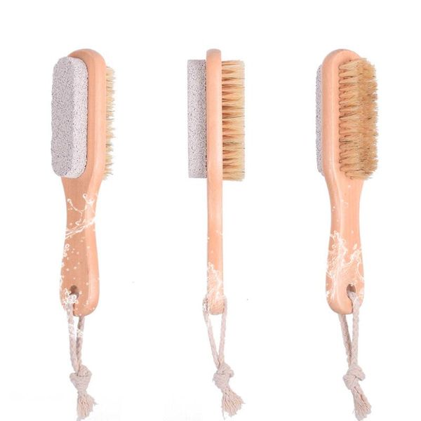 

2 in 1 cleaning brushes natural body or foot exfoliating brush double side with nature pumice stone soft bristle brush hwb3233