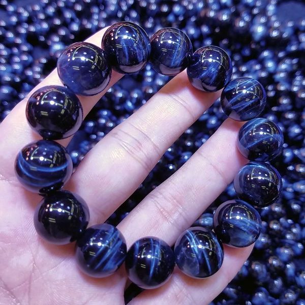 

blue tiger eye buddha bracelets natural stone round beads elasticity rope men women bracelet 6a, Black