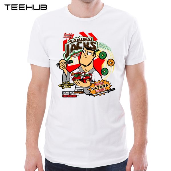 

2019 new men's hip hop funny samurai eat cereal printed t-shirt summer fashion cool novelty o-neck soft tee