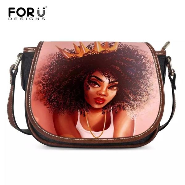 

forudesigns luxury handbags women bags designer black art african girls print shoulder messenger bag ladies pu leather handbags