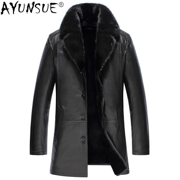 

ayunsue men jacket 2020 mens clothing winter clothes real sheepskin leather jackets thick 100% coat ropa hombre lxr456, Black