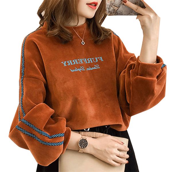 

autumn women gold velvet sweatshirts long sleeve solid slim vintage woman pullovers winter short paragraph pd054, Black