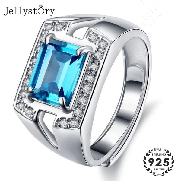 

cluster rings jellystory fashion ring for men 925 sterling silver jewelry with rectangle shape sapphire gemstone adjustable wedding party, Golden;silver