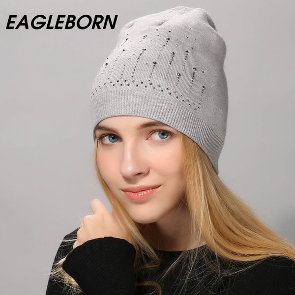 

eb] fashion autumn beanies rhinestones hat for women female skullies natural raccoon pompom fur hats winter warm cotton wool, Blue;gray
