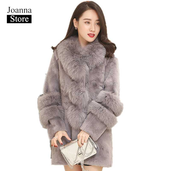 

women's fur & faux winter coat women jacket plus size slim medium and long section fake office ladies collar, Black