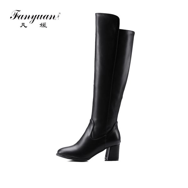 

fanyuan autumn new arrive long boots for women solid zip knee high boots large size 30-48 fashion high heels, Black