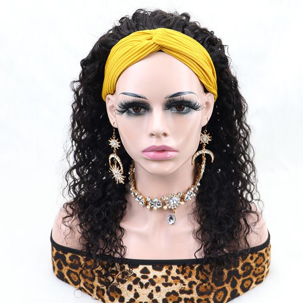 

human hair wigs for black women curly hair wigs brazilian human hair headband wig glueless easy to wear lazy girl wigs, Black;brown