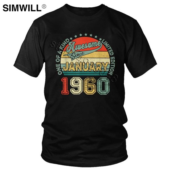 

awesome since january 1960 t-shirt men stylish short sleeve 100% cotton 60 years old tee 60th birthday t shirt gift idea