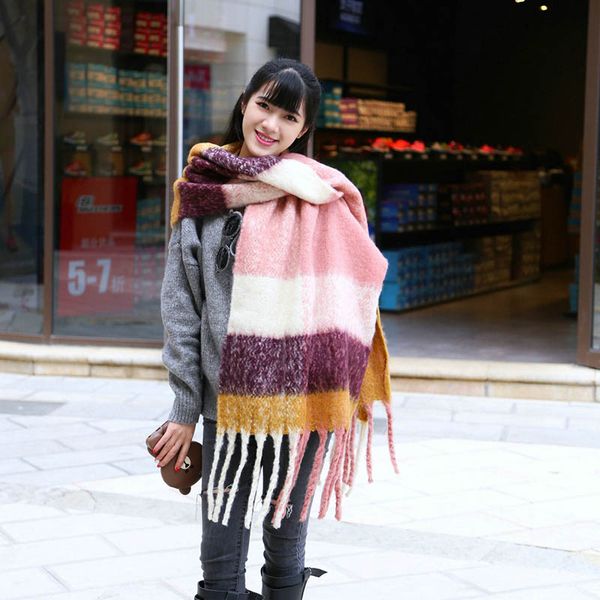 

autumn winter new imitation cashmere scarf women's fashion wild striped color matching warm shawl to cold-proof long scarf b52, Blue;gray