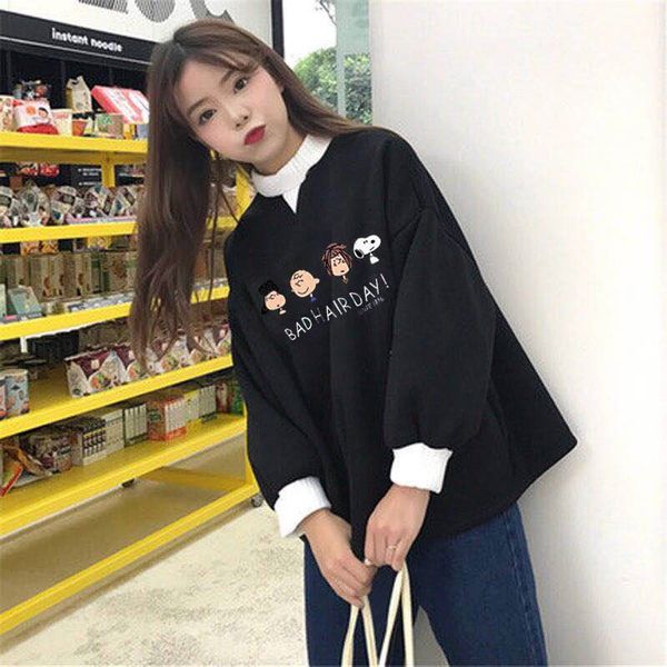 

women fashion autumn ladies kawaii students sweatshirt clothes hoodies ladies jumpers cute girls korean streetwear, Black