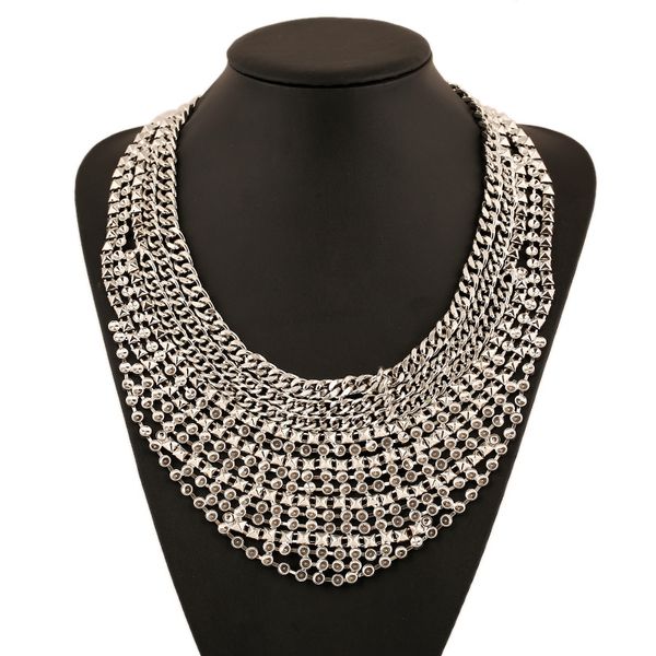 

lzhlq steampunk multilayer geometric chains choker statement necklace women zinc alloy necklaces pendants trendy collares, Silver
