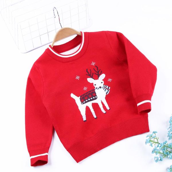 

sale christmas kids girls knitted sweater snowflake elk print winter children's clothing warm long sleeve baby girl sweater d30, Blue