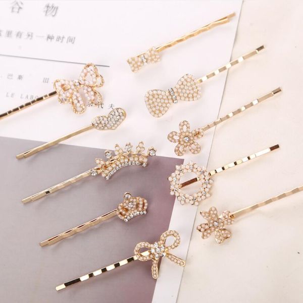 

epecket dhl pearl rhinestone bow tie crown hairpin one word clip djfj045 jewelry hair clips & barrettes, Golden;silver