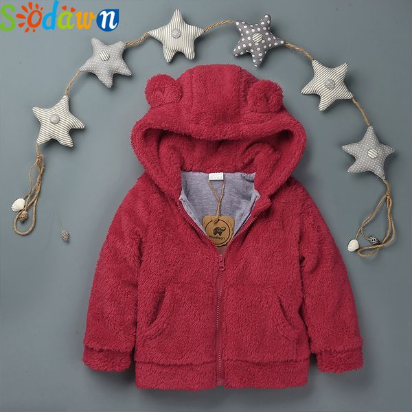 

sodawn children's jackets 2020 autumn hooded zipper boy coat girl coats thick velvet cute bear toddler kid coat outwear, Blue;gray
