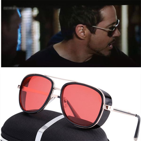 

iron man sunglasses men steampunk sun glasses coating retro brand design, White;black