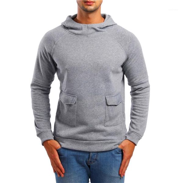 

color causal loose high street men spring autumn skateboard clothing pockets hooded mens designer hoodies solid, Black