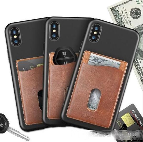 

leather 3m adhesives card sticker pocket universal credit card wallet case for iphone x 8 samsung women men phone pouch llfa