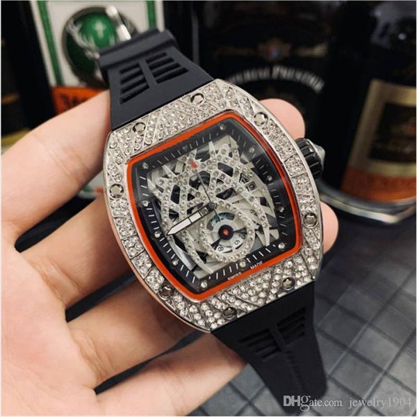 

diamonds luxury designer tonneau watches womens mens causal waterproof watch big dial steel case rubber strap sport watches, Slivery;brown