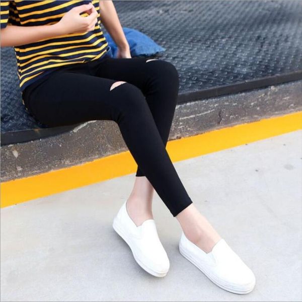 

spring and autumn thin womens casual pencil pants women leggings wear fashion bottom feet trousers black hole leggings