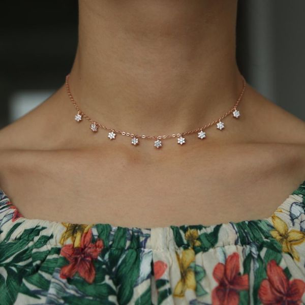 

chains delicate dantiy cz flower charm choker necklace 3 colors elegance fashion women jewelry cute charming wedding bridal gift, Silver