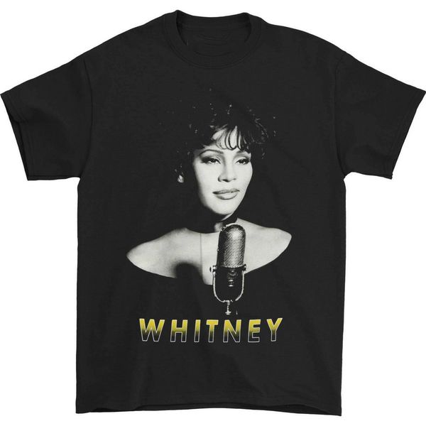 

whitney houston men's microphone b&w t-shirt black latest new style tee shirt