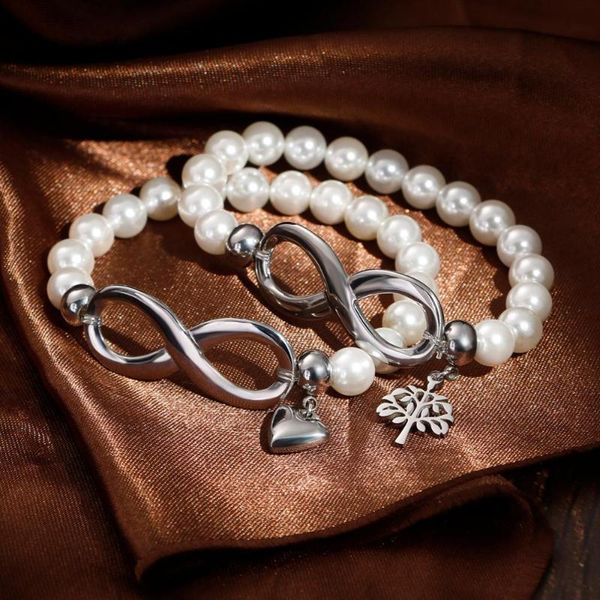 

charm bracelets real natural shell pearl strand & bangles for women with lovely charms beads elasticity jewelry gift, Golden;silver