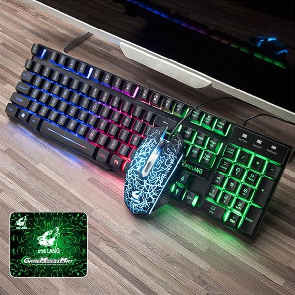 

keyboard and mouse set ergonomic gaming mouse keyboard t9 rainbow backlight and anti-slip pad for pc lapgamer 20j29