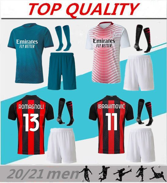 

2020 2021 football shirts kits milan ibrahimovic soccer jerseys 20 21 piatek paqueta theo rebic ac football jersey men uniforms, Black