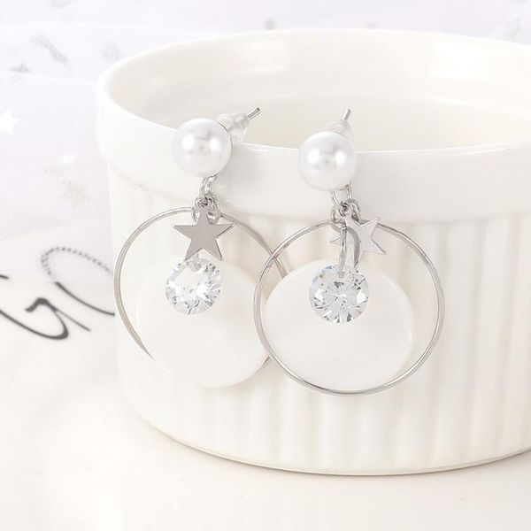 

wybu summer style stone pendant drop earrings for women star with pearl push-back dangle earring ear jewelry for girl gift, Silver