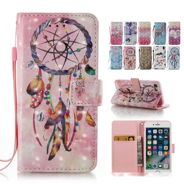 

3d dreamcatcher mandala cow flower flip leather wallet cover case for iphone xs max xr 6 7 8 plus 5s samsung s10 plus s10 lite s8 s9 plus