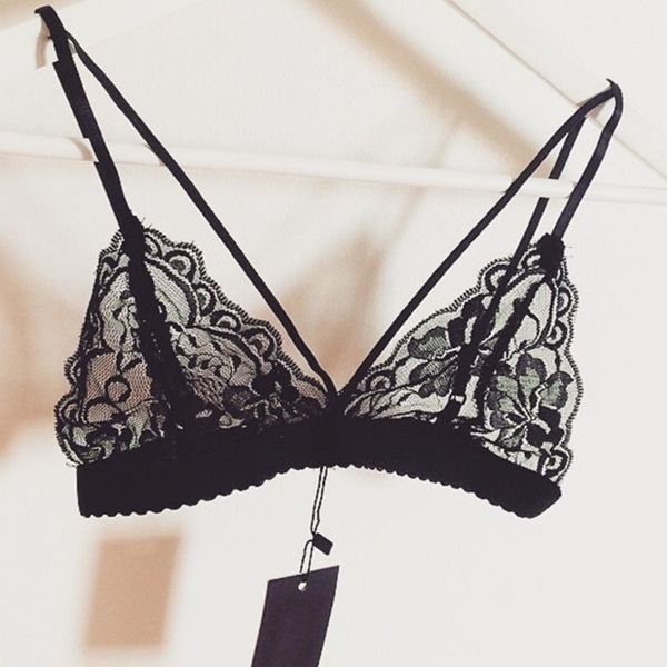 

bras summer lace crochet bustier crop short women without chest pad perspective lingerie push up underwear black, Red;black