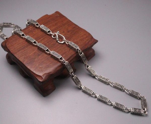 

chains pure solid 925 sterling silver necklace 5mm carved cuboid link 19.68"l