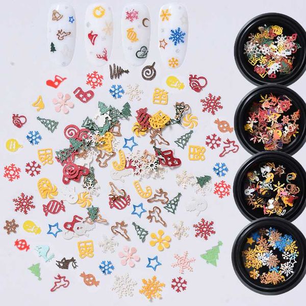 

nail art decorations 50pcs woop pulp sequins for nails supplies 3d christmas trees snowflake design decals accessories, Silver;gold