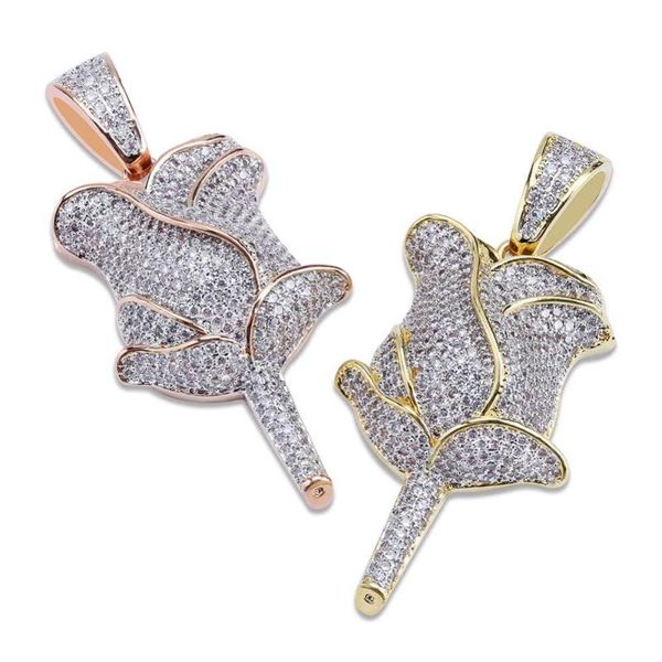 

gold rose flower petals necklace & pendant with 4mm tennis chain iced out bling men hip hop jewelry gifts, Silver