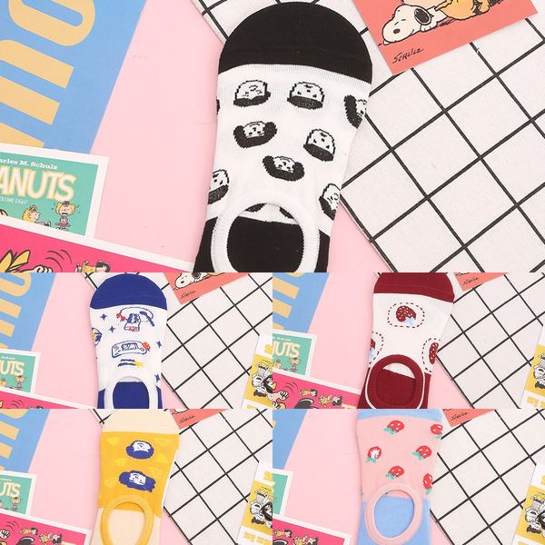 

новых корейских женщин носки sockssilicone невидимые socksins милый мультфильм иллюстрация невидимые носки лето тонкий силиконовый нескользя, Black