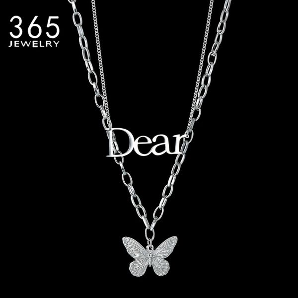 

pendant necklaces fashion necklace stainless stee color charm smile butterfly double layer for girls party gift birthday jewelry, Silver