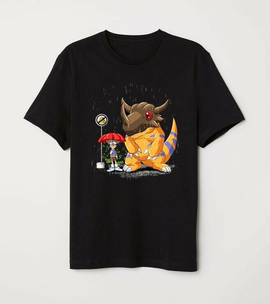

japan aesthetic my neighbor totoro x digimon funny cute mashup black t shirt men women digital printed tee shirt