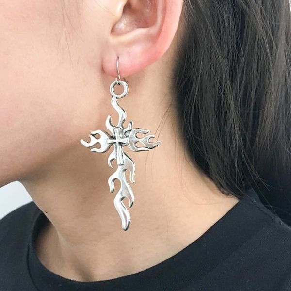 

punk cross flame earrings fashion hip hop alloy irregular metal earring accessary, Silver