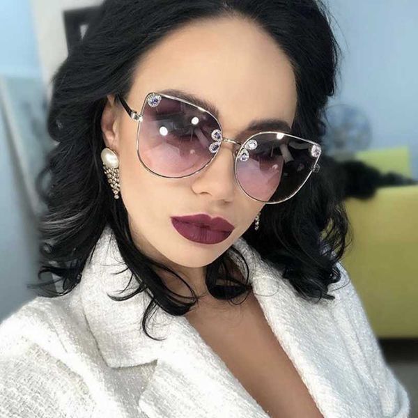 

woman fashion 2020 brand designer vintage cat eye sunglasses luxury clear lens shades for women metal read glasses femm, White;black