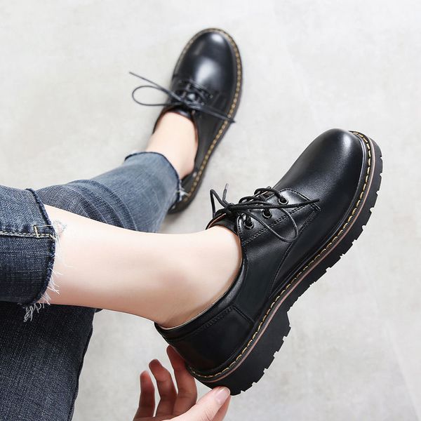 

black lolita flats womens oxford style women leather mary jane teen girls school shoes big size 43 cl200920, Black;red