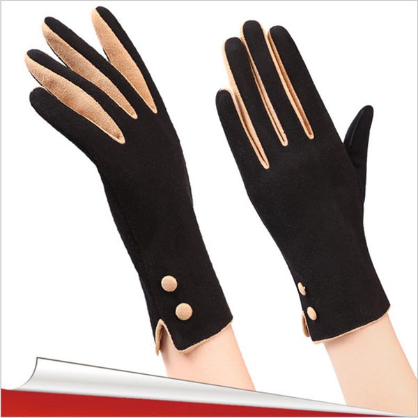 

five fingers gloves 2021 fashion elegant female women screen touch winter warm wrist mittens full finger suede patchwork quality, Blue;gray
