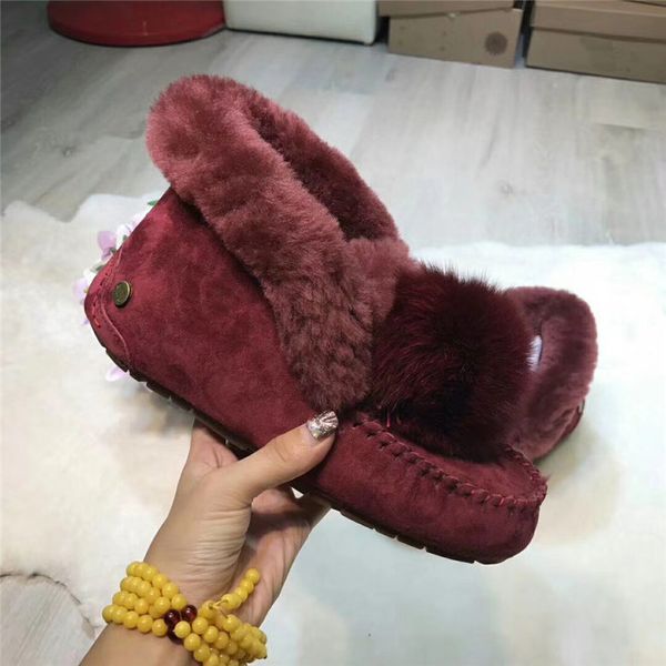 

new warm natural fur women snow boots real wool winter boots non-slip rubber soles ankle fashion female casual shoes, Black