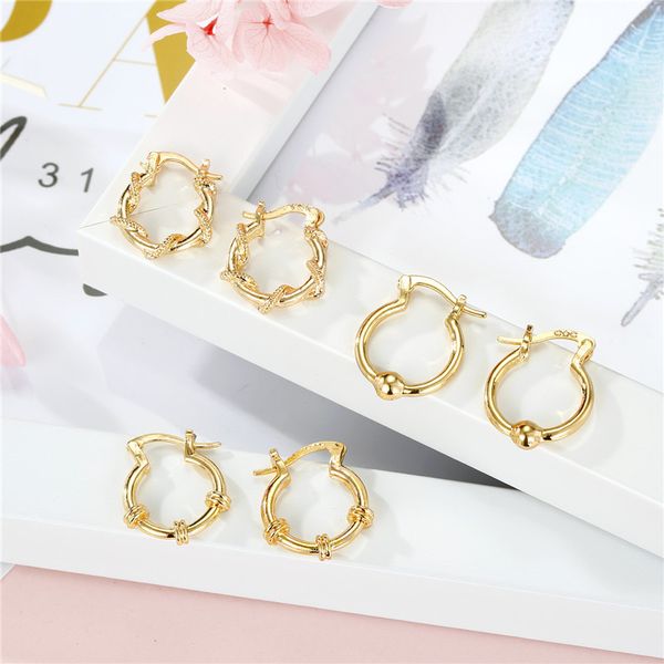

hoop & huggie 1pair simple gold color twine circle earrings for women trendy elegant cute bead round small jewelry gift e767, Golden;silver
