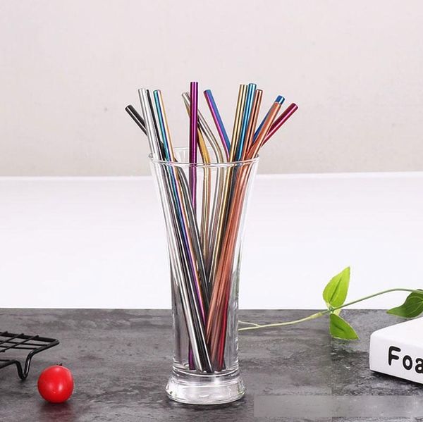 

7 colors new portable reusable stainless steel straw straight bent straws drinking pearl milk tea tool wedding gift