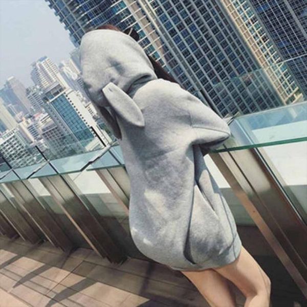 

christmas sweatshirt women hoodies long sleeve patchwork rabbit ear hooded sweatshirts female lady autumn hoodie jacket coat, Black